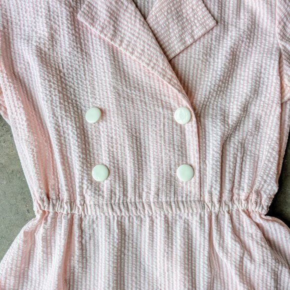 Vintage Kenny Classics Pink White Seersucker Stripe Shirtdress size 10 - Picture 4 of 8